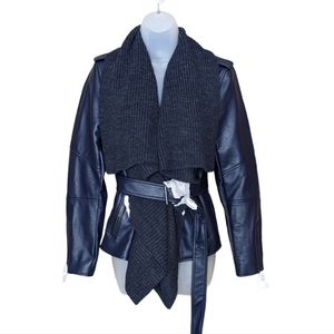 G.I.L.I. Faux Leather Moto Jacket 6 Blue Sweater Trim NWOT